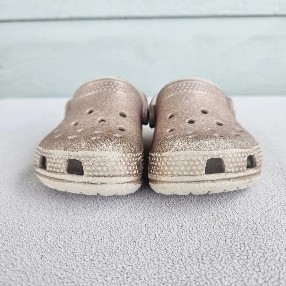 Crocs Classic Clog Toddler SZ 7 Slip-On Sparkle Glitter Beige Water Shoes